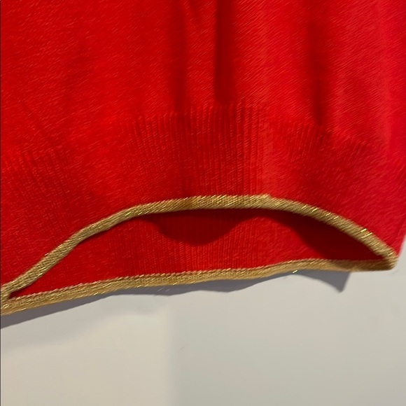 St. John by Marie Gray vibrant Deep Coral and gold trim Knit Top Size P - Picture 4 of 8